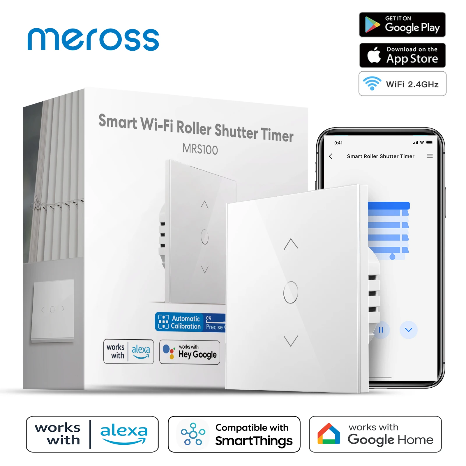 Meross Wifi Interruptor do Obturador de Rolo Cortina Inteligente Interruptor Cego para o Trabalho do Motor Elétrico com Alexa Google Assistente e Smartthings