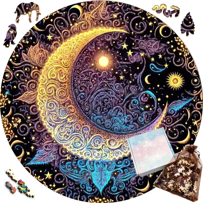 Moon A3/A4/A5 Size Wood Jigsaw Puzzle With for Adults Children , Not Common Shape , A Gifts for Parent-Child Games And Family Fu 3