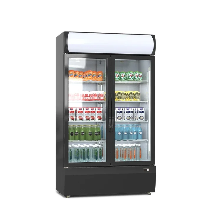 Supermarket Vertical Upright Freezers Display Glass Door Beverage Cooler Refrigerator Showcase