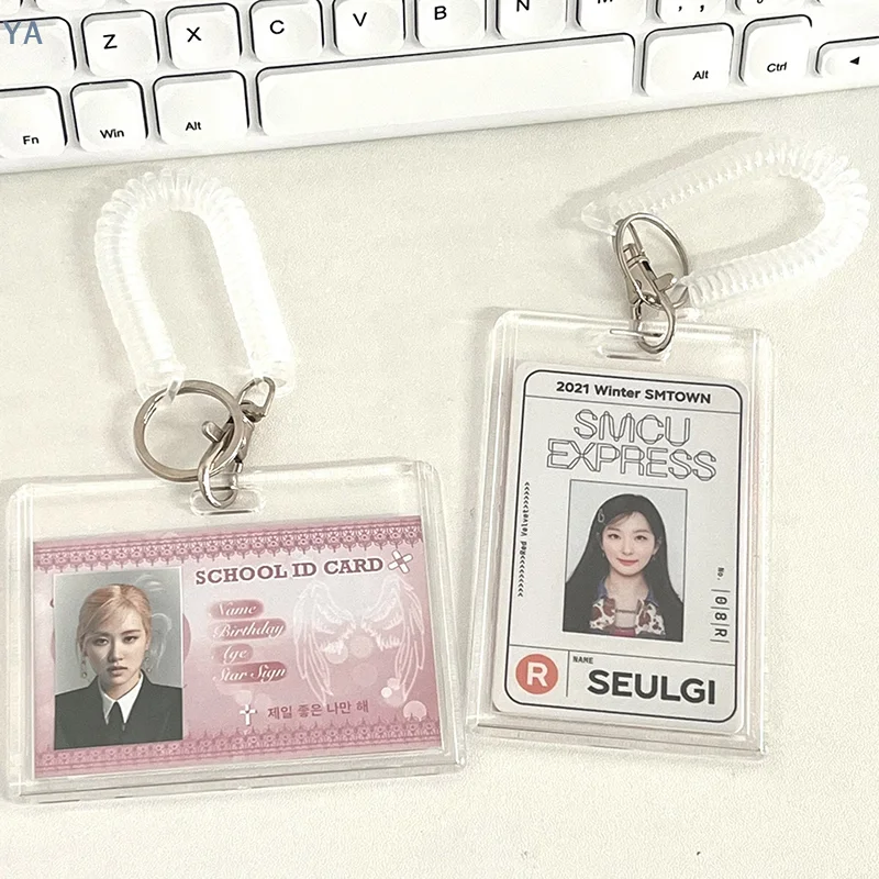 [YA] 아크릴 포토카드 홀더 K팝 아이돌 카드 홀더 투명 포토 슬리브 휴대용 ID 버스 카드 보호대 펜던트 키체인