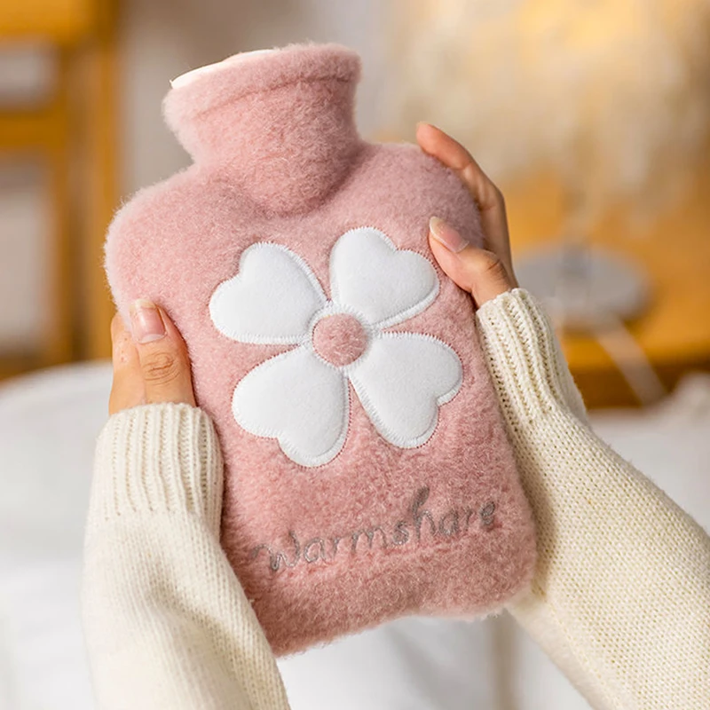 500ML/1000ML Winter  Cute Warm Hot Water Bag Warm Belly Hands Hand Warmer Flower Hot Water Bottle Bag Girls Plush Heating Pad