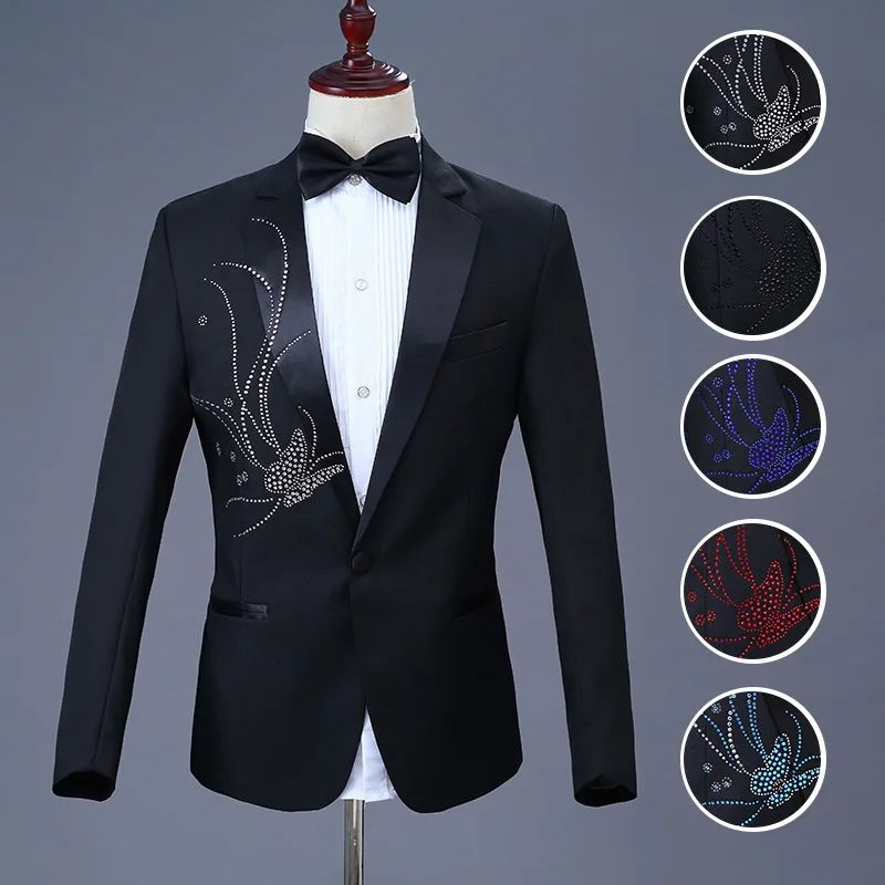 

[Jacket+Pants] Men's Black Butterfly Diamond Suit Ball Christmas Halloween Party Wedding Groom Best Man Singer Host