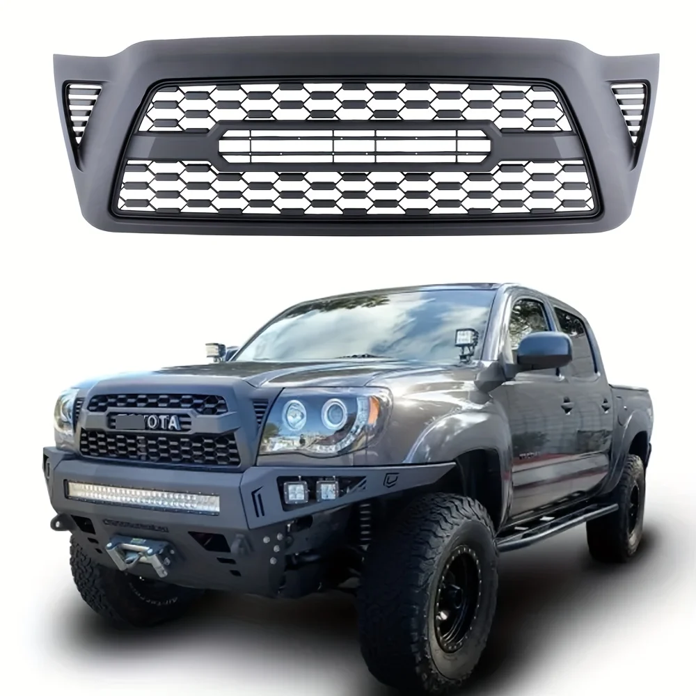 

Honeycomb Front Bumper Fits For 2005-2011 TRD Pro Black Plastic No letters