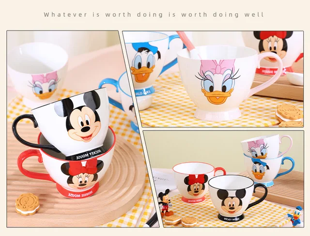 350ML Disney Mickey Mouse Coffee Mugs with Spoon Cartoon Daisy Milk Cups  Creative Fashion Handle Kids Minnie Water Cup Tumbler