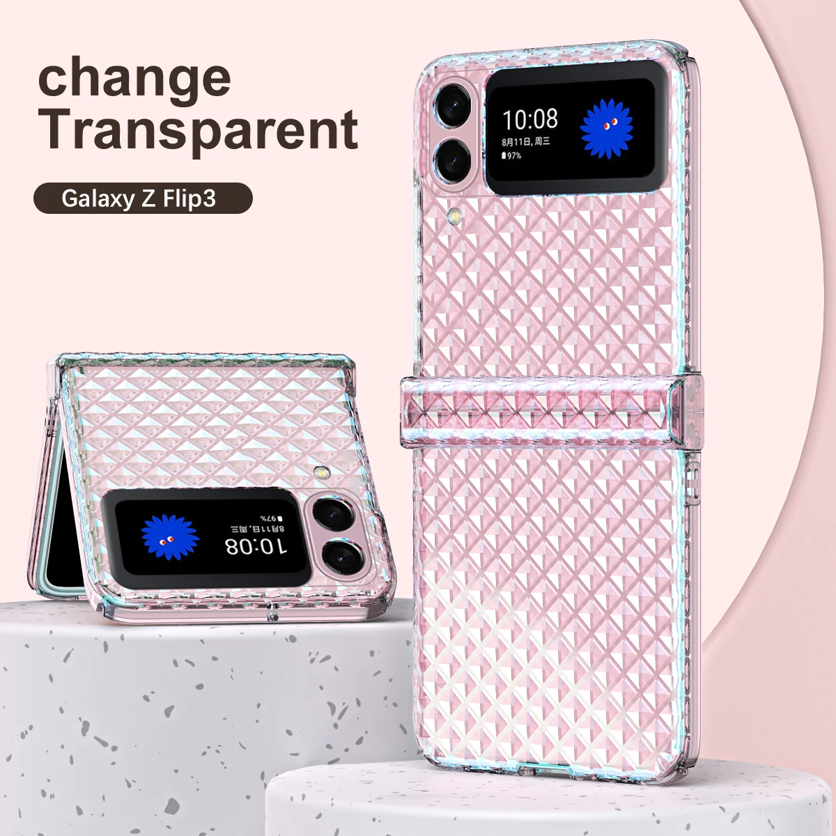 

Transparent Magic Folding Case For Samsung Galaxy Z Flip 3 5G Hinge Protection Case Solid Color Full Package Anti-drop Case