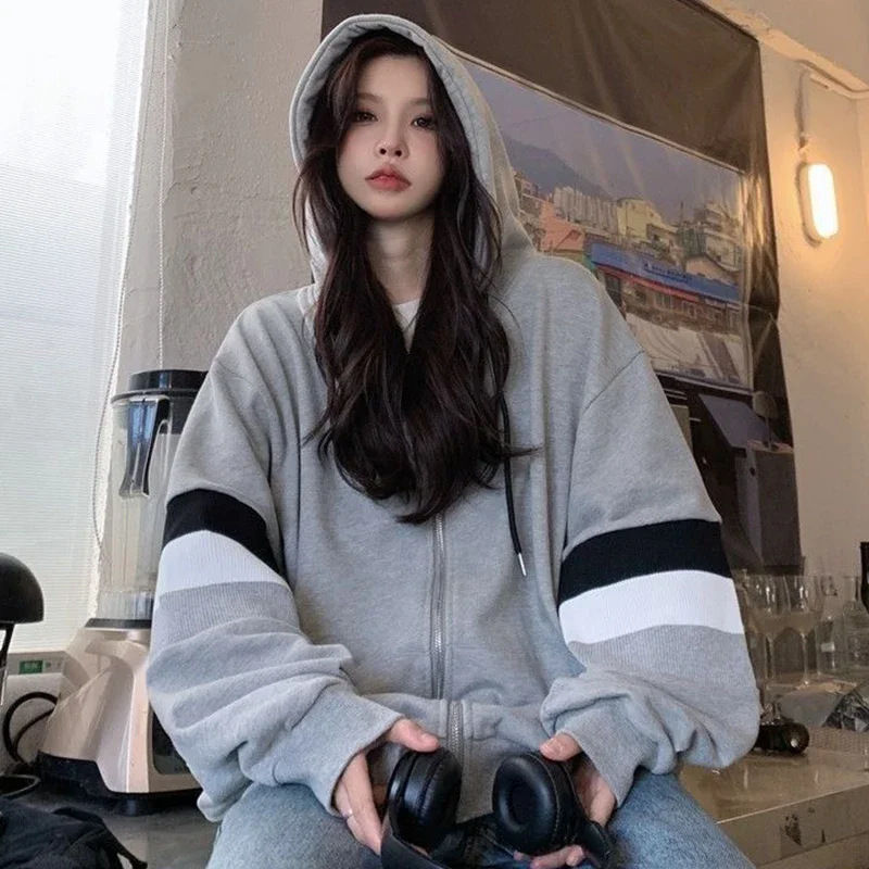 

Vintage Thick Warm Oversized Sweatshirt Women Grunge Y2k Korean Fashion Streetwear Fleece Zip Up Hoodie Coat Female Hip Hop Tops