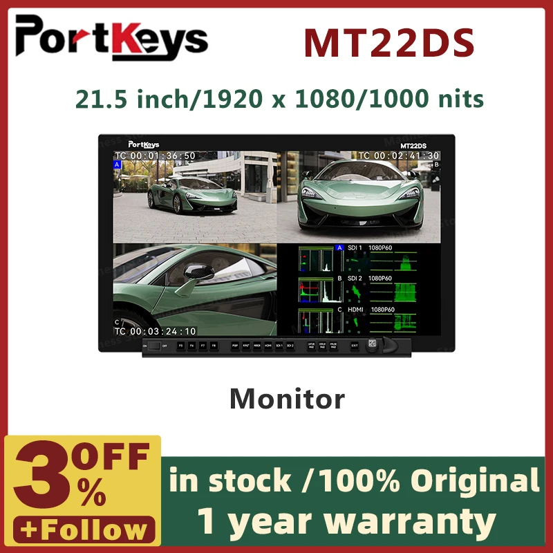 Portkeys MT22DS 21.5 Inch Dual Screen Multi-camera Broadcast Production Monitor Support 3G-SDI Wireless Video Transmission