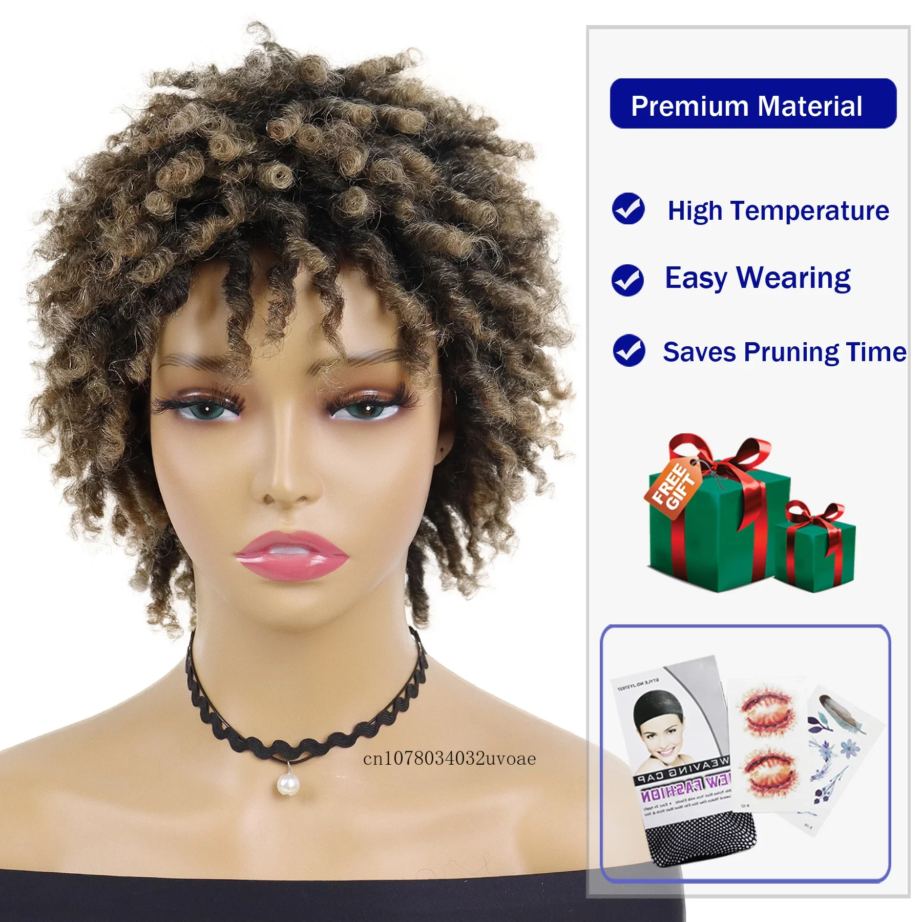 Synthetic Braided Wig for Women Locs Crochet Twist Hair Short Afro Wig Ladies Dreadlock Light Brown Daily Curly Cool Girl Bouncy