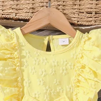 Robe pour filles jaune col rond manches volantes Tulle nœud papillon 8-12 ans été élégant Style doux robe de princesse enfants vêtements 3