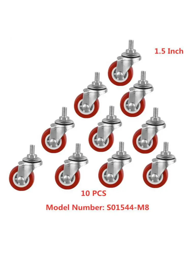 

10 Pcs/Lot Spot 1.5 Inch Red Screw Caster M8 Universal Roller Pvc Plastic Wheel Glass Mechanical Backup