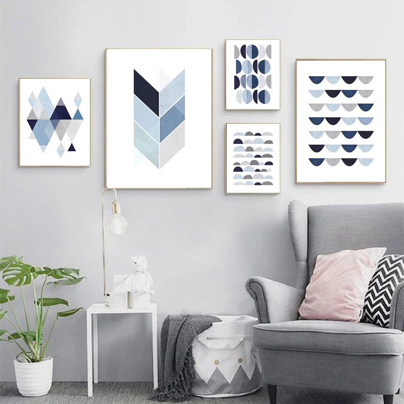 

Modern Blue Wall Posters Abstract Art Geometry Colorblock Canvas Paintings For Living Room Decoration Nordic Simple Home Decor