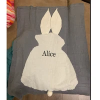 Personalised Name Blanket Rabbit Ear Blanket Embroidery Name Children's Knitting Bunny Blanket Baby Shower Party Gift Blanket 2