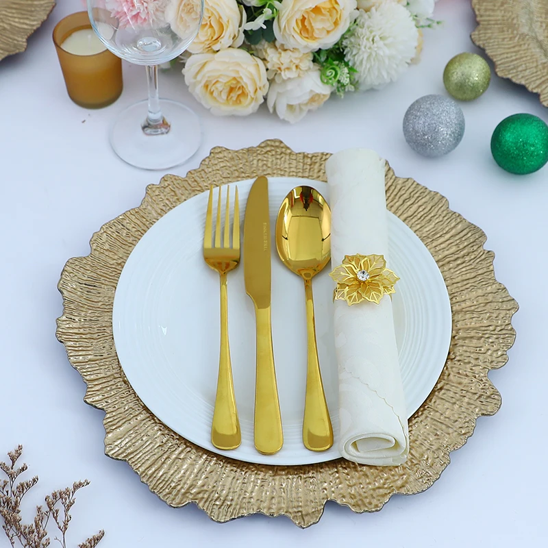 6pcs 12.6inch Golden Reef Plastic Charger Plates Reusable Shatter-Resistant