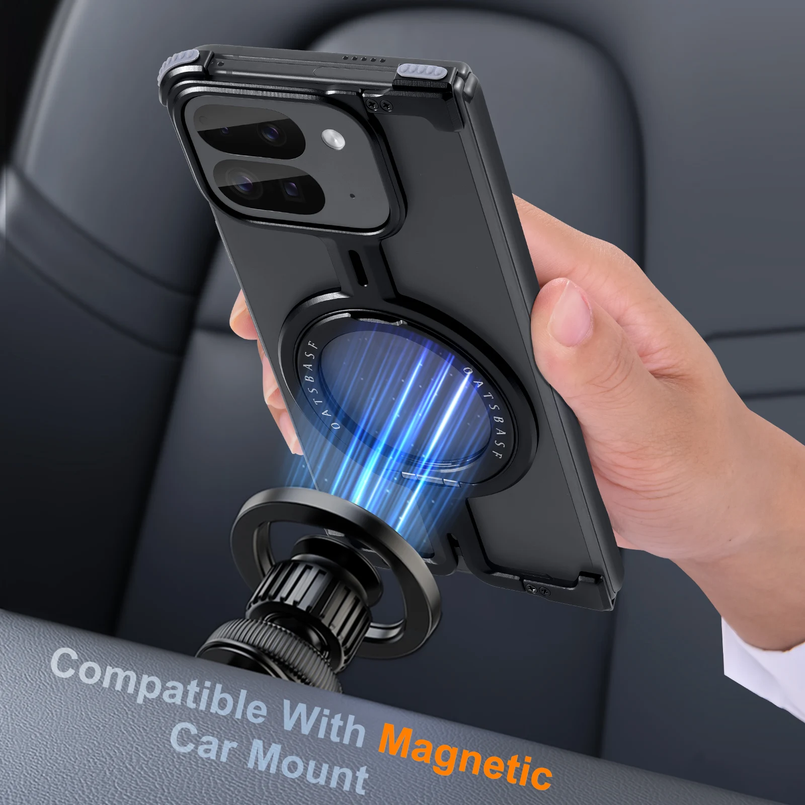 Eary for Google Pixel 9 Pro XL Fold Metal Phone Case With 360° Rotatable Magnetic Kickstand Frameless Bumper Shockproof Covers