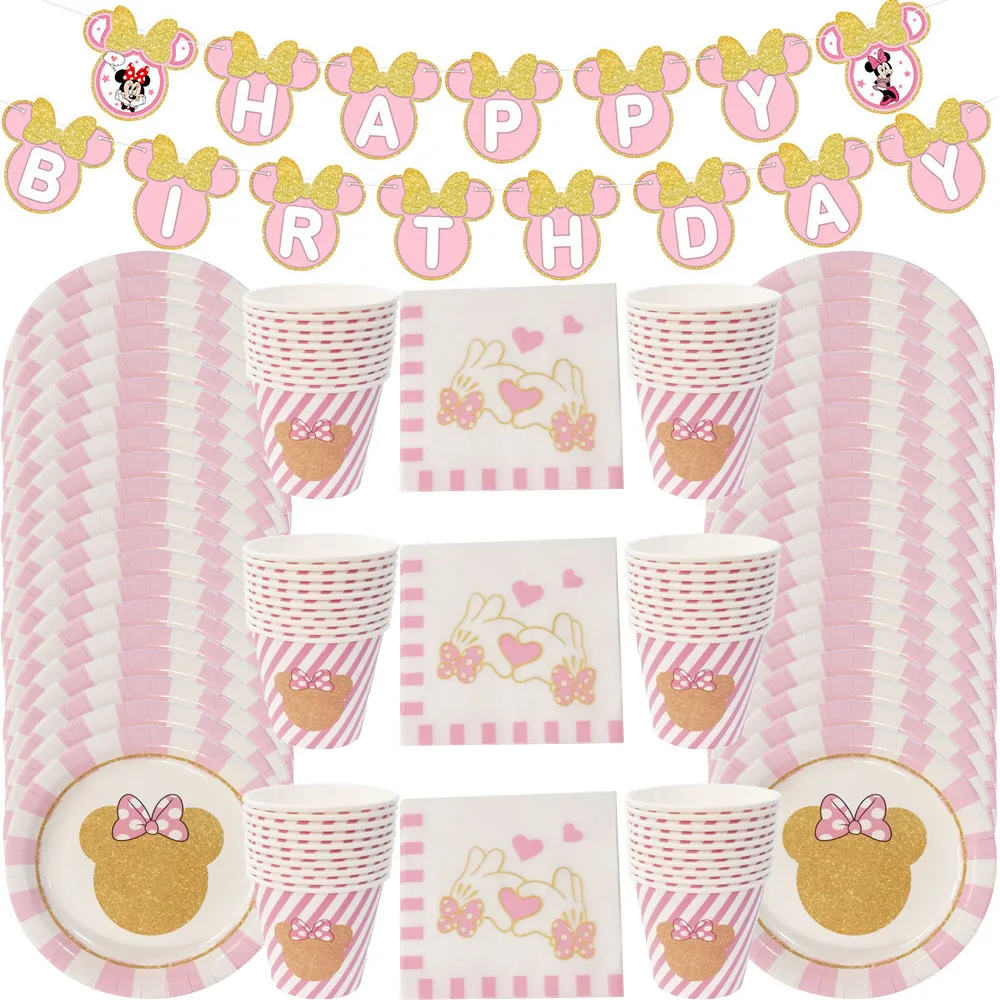 

Minnie Mouse Birthday Party Supplies and Decorations Minnie Mouse Party Supplies Serves 10 Guests with Banner Paper Plates Set