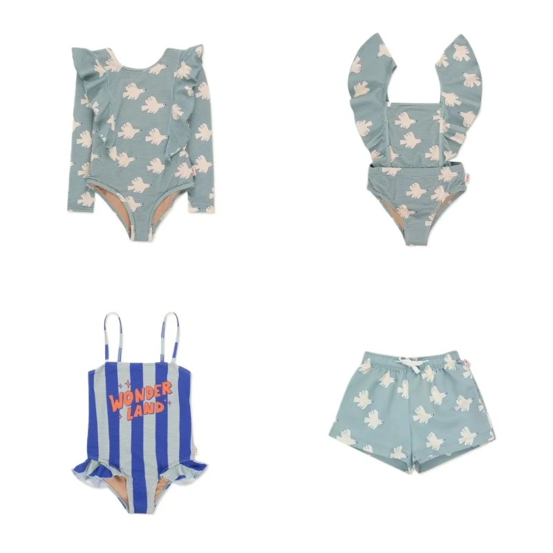 Girl Swimwears Seagull Long Sleeved Swimsuit Baby Girls Swimwear Boy Beach Shorts Boys Vacation Sunscreen Swimsuits