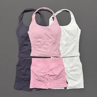 2 Pic Histello ensemble de sport femmes cou licou antichoc palangre à bretelles haut entraînement Scrunch Shorts ensembles Fitness vêtements costume de sport 5