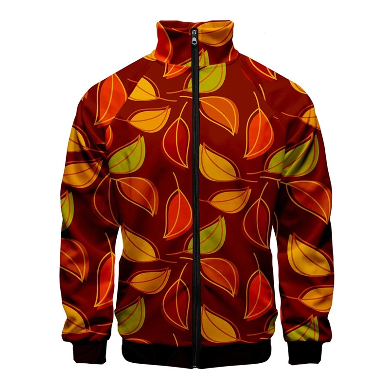 thumbnail image 1 of Chaqueta con cuello alto y cremallera con estampado digital 3D de hojas hawaianas para hombre y mujer, chaquetas de manga larga, ropa de calle de moda para hombre, 1 of 4