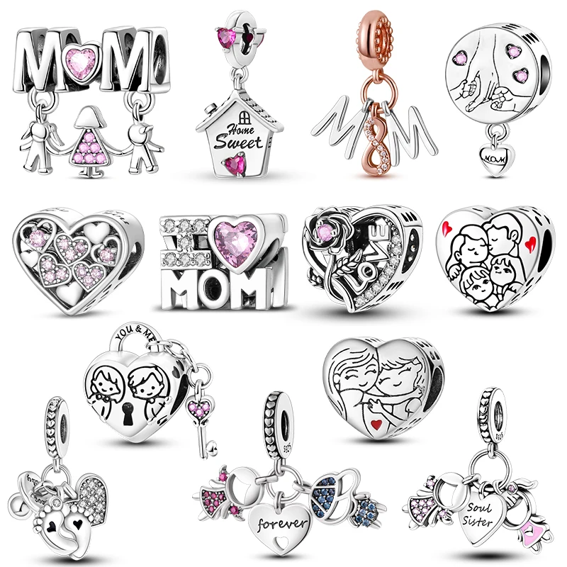 925 Silver Charm Beads Jewelry Love Mother Family Sister Heart Fit Original Bracelet DIY Woman Gift for Friend