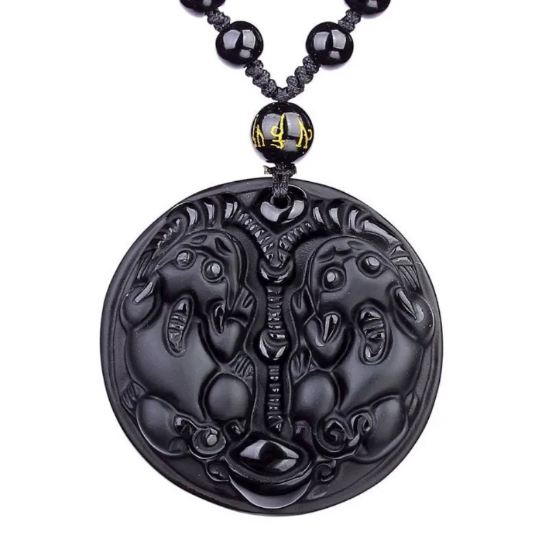 Obsidian Pixiu 펜던트, 더블 Pixiu 핑 버클 펜던트