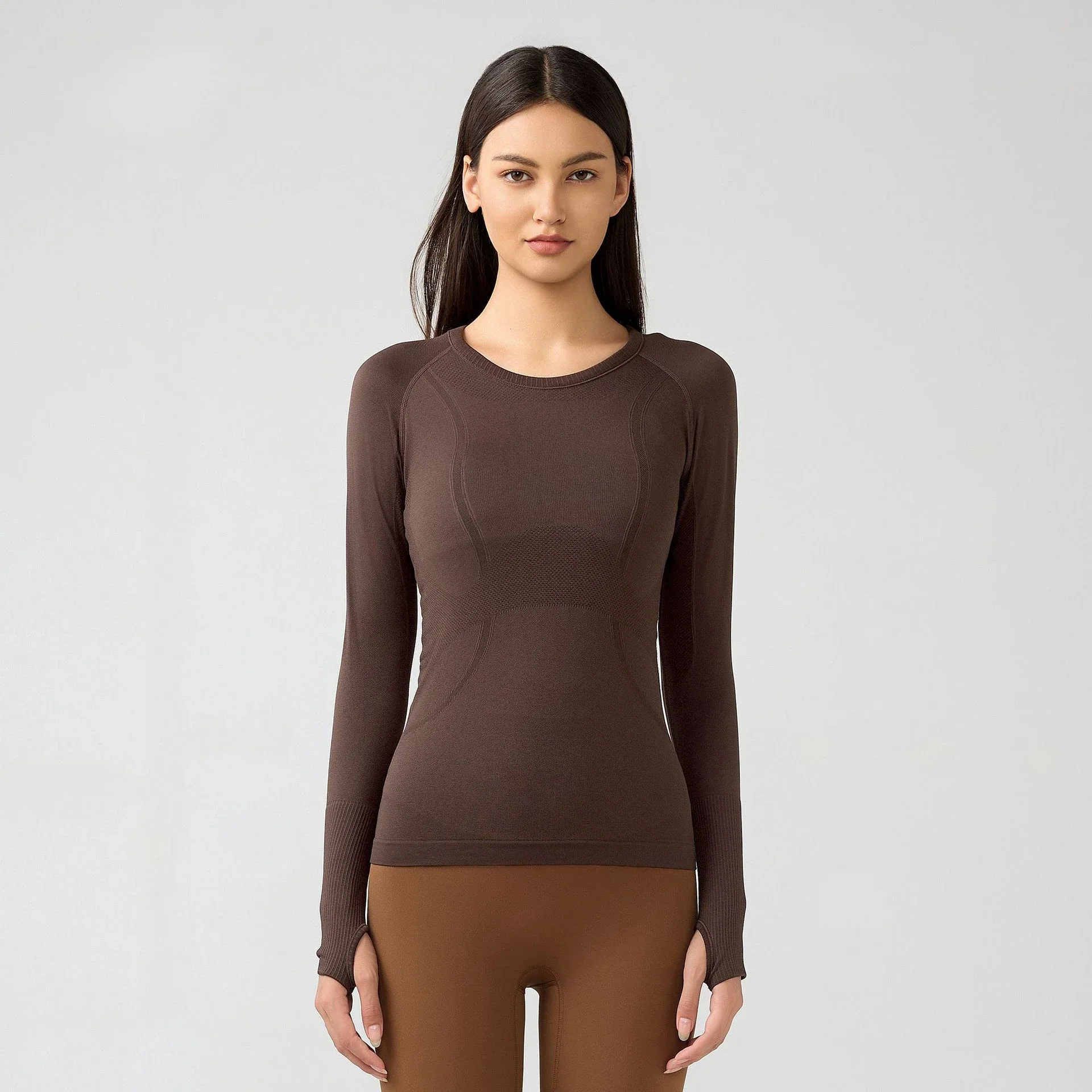 Seamless Long Sleeve Yoga Shirts Women Sports Top with Thumbholes Breathable Fitness Running Tops for Women Gym Workout Clothes