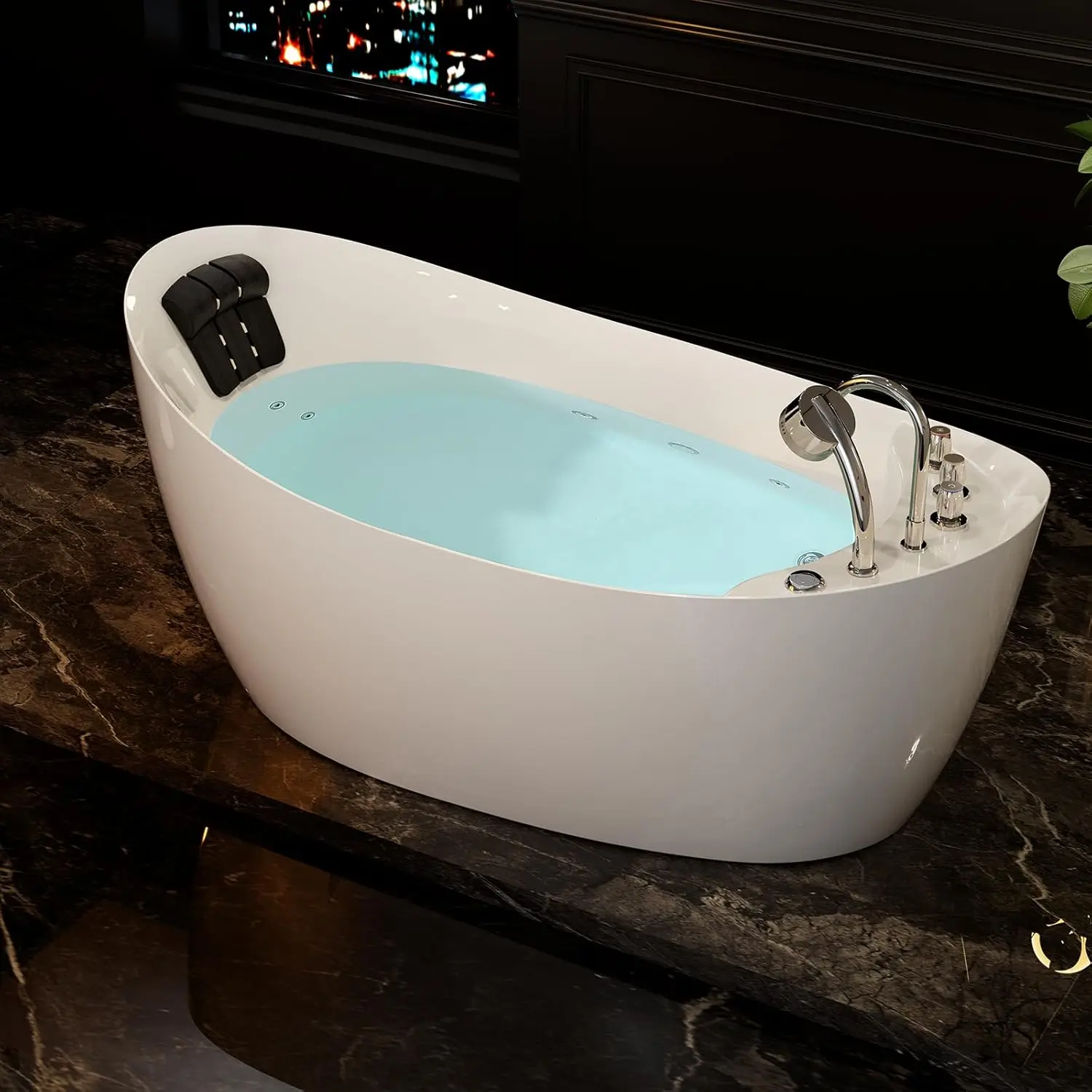 67-Inch Freestanding Whirlpool Bathtub Oval with 7 Hydromassage Water Jets Luxury Acrylic Massage SPA Soaking Bath Tub Single