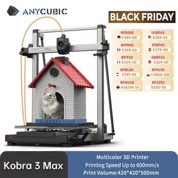ANYCUBIC Kobra 3 Max Multi-Color FDM Print Speed Up to 600mm/s Massive Build Volume 500*420*420mm Smart APP Control 3D Printer