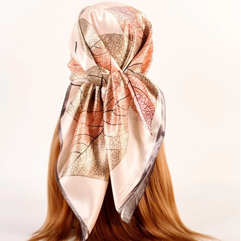 90x90cm Women Silk Scarf Small Satin Square Print Wrap Foulard Femme Handkerchief Bandana Neck Hair Skinny Tie Scarves Shawl 2