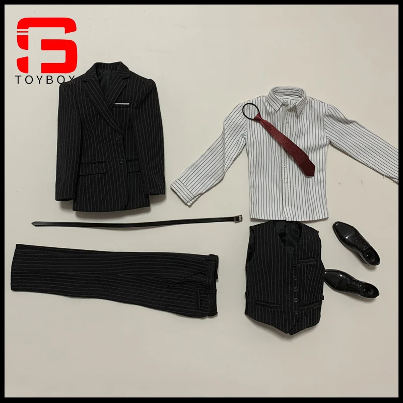 

1/6 Scale Male Black Striped Suit Western-style Gentleman Clothes Model Fit 12'' Standard Heighten Soldier Action Figure Body