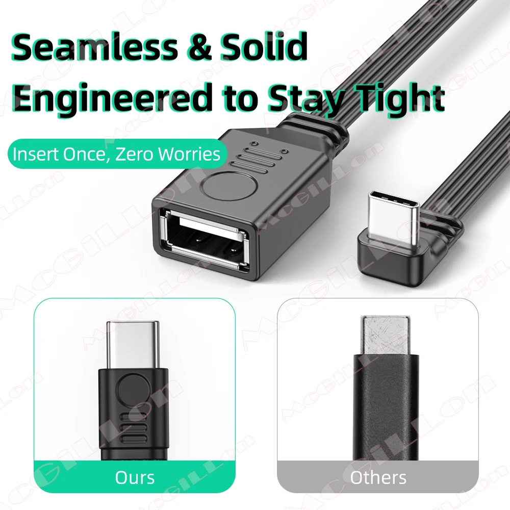 90-Degree Type-C to USB 2.0 OTG Adapter Cable