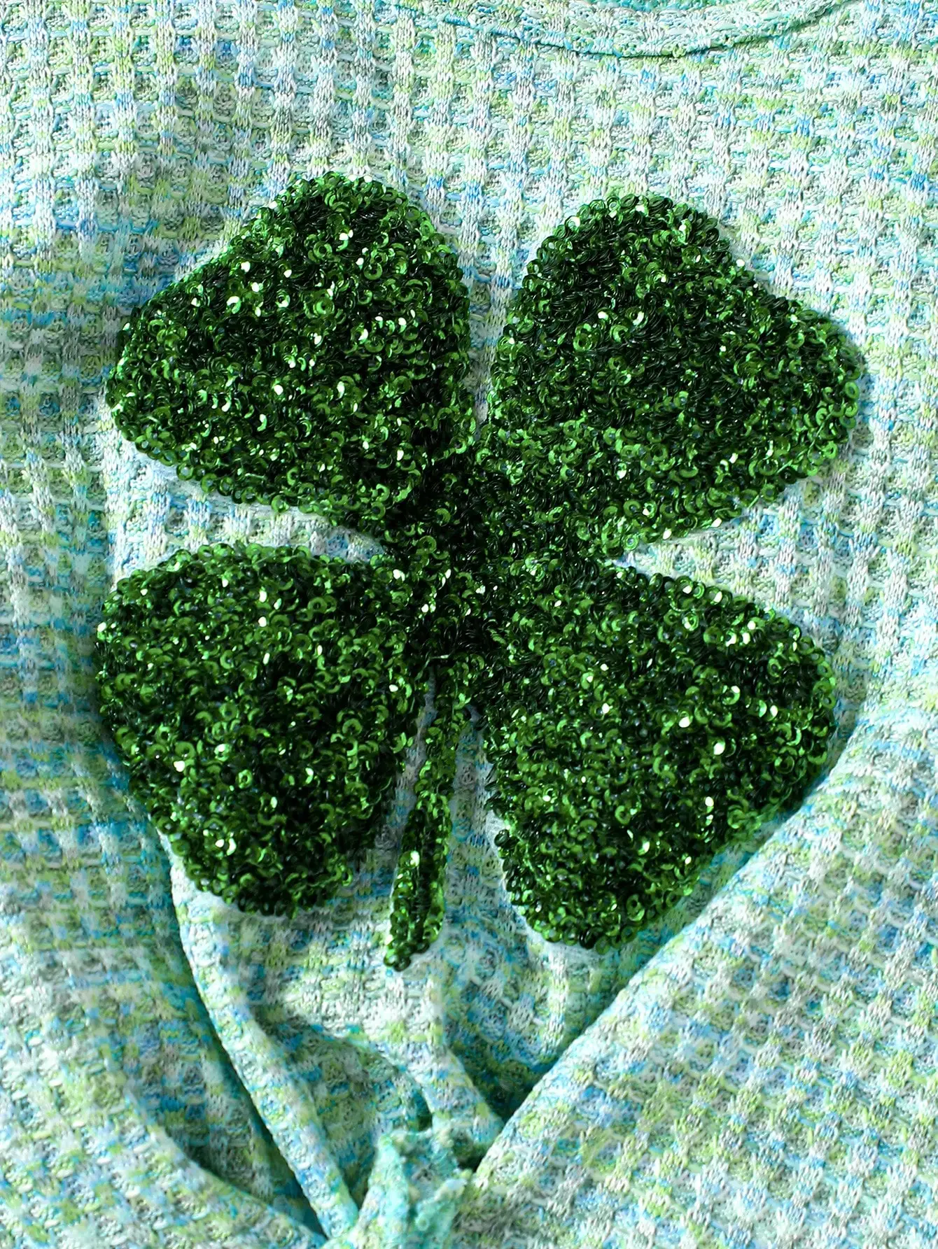 St. Patrick's Day Girls' Short sleeved Bell bottom Pants Set Beaded Embroidered Clover Clover Short sleeved Pants Two piece Set 3