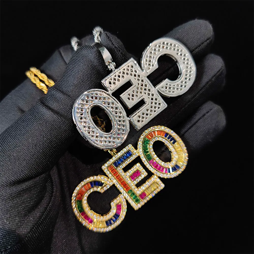 Hip Hop Custom Name Letter Multi Color Necklace Pendant Cubic Zircon Iced Out Men's Jewelry