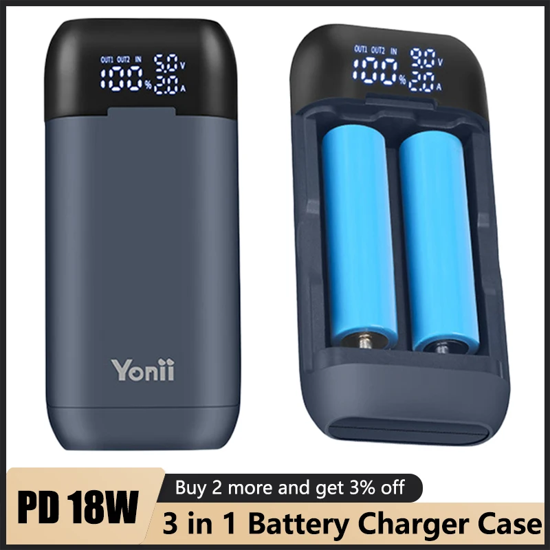 

18650 Battery Charger Case DIY Power Bank Box Portable QC3.0 PD 18W Fast Charging Case for 18650 21700 20700 Lithium Batteries