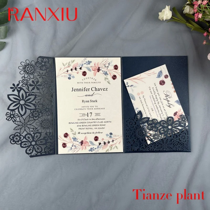 Custom Luxury Laser Cut Invitation Good Quality Hollow Flowers Wedding Cards Customized Mariage Wedding Invitation Card