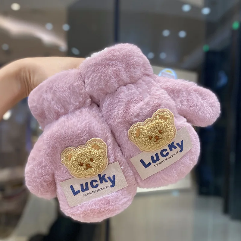Warm Plush Thick Baby Gloves Winter Plus Coral Fleece Full Finger Gloves Warm Cartoon for Boys Girls 2-8Y winter gloves baby mittens