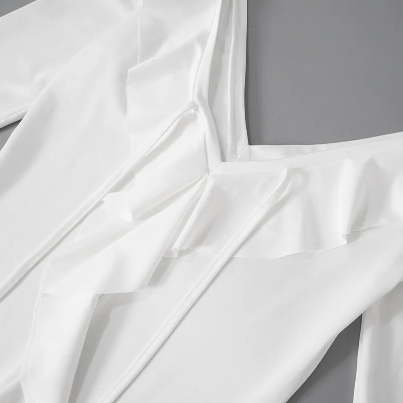 Sexy Deep V Ruffled Bodycon Short Skirt For Women Fall Ruffled Flared Sleeves Party Evening Dress Street Clothing