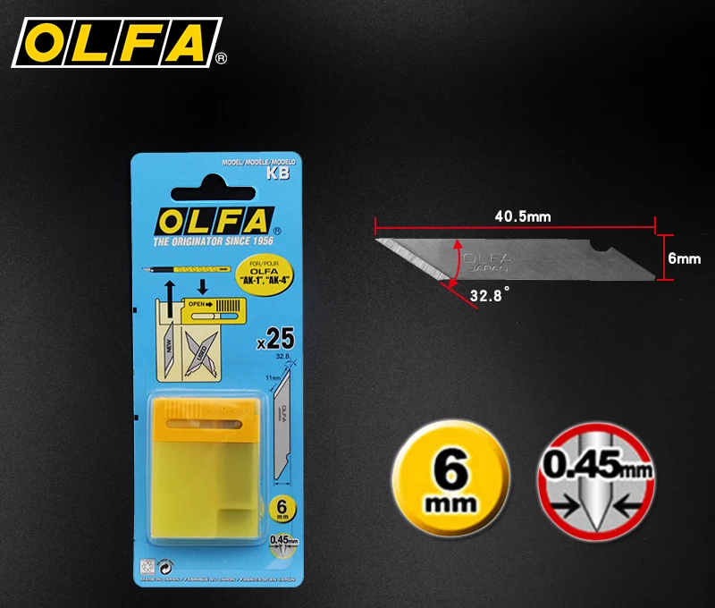 OLFA KB Spare Blades for Penknife 25PCS 6mm Carving Blade Art Knife Parts Craft Tools Applicable To AK-1 AK-4 LTD-09 Cutter