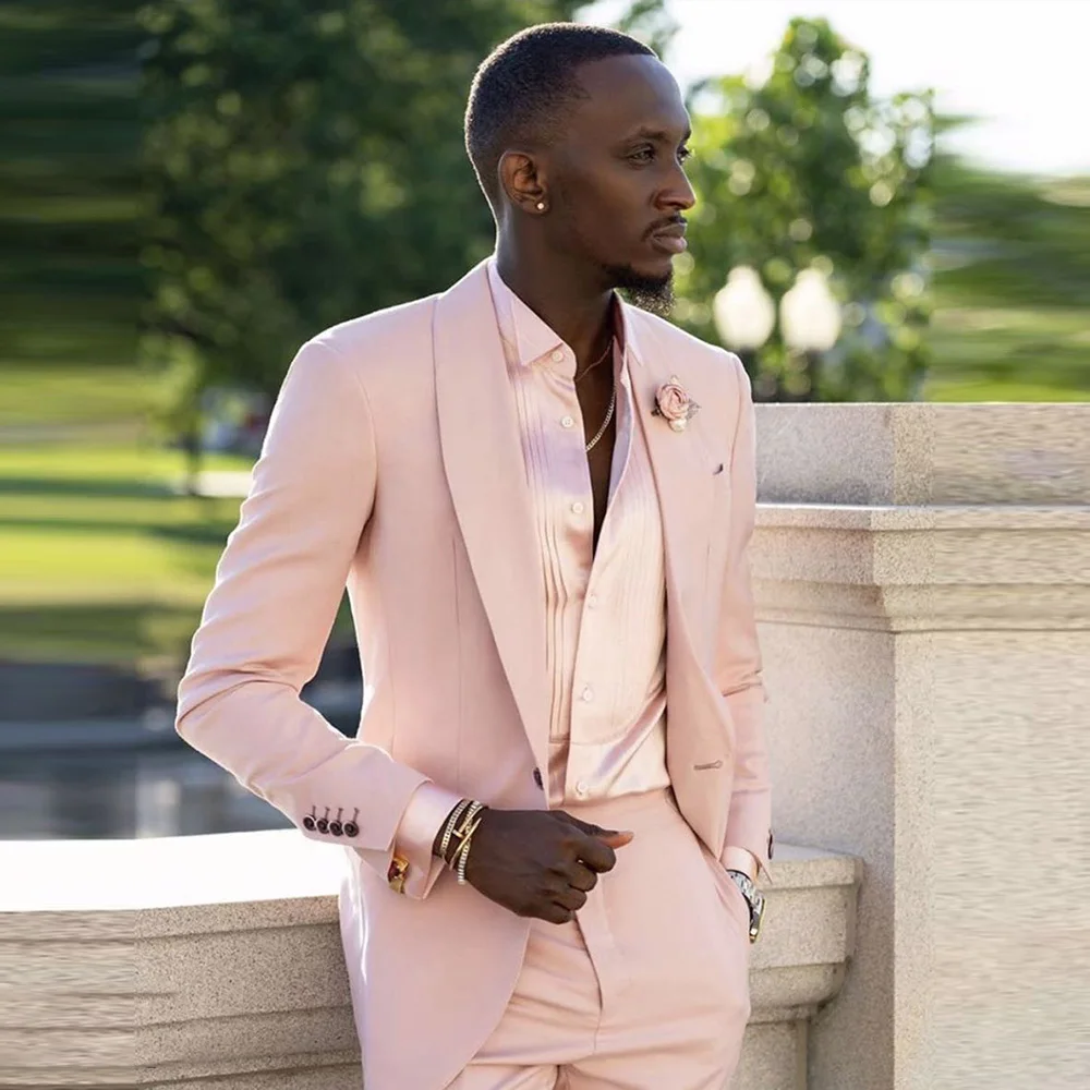 One Button Wedding Suit in Classic Pink Velvet Shawl Lapel for Men main image 0