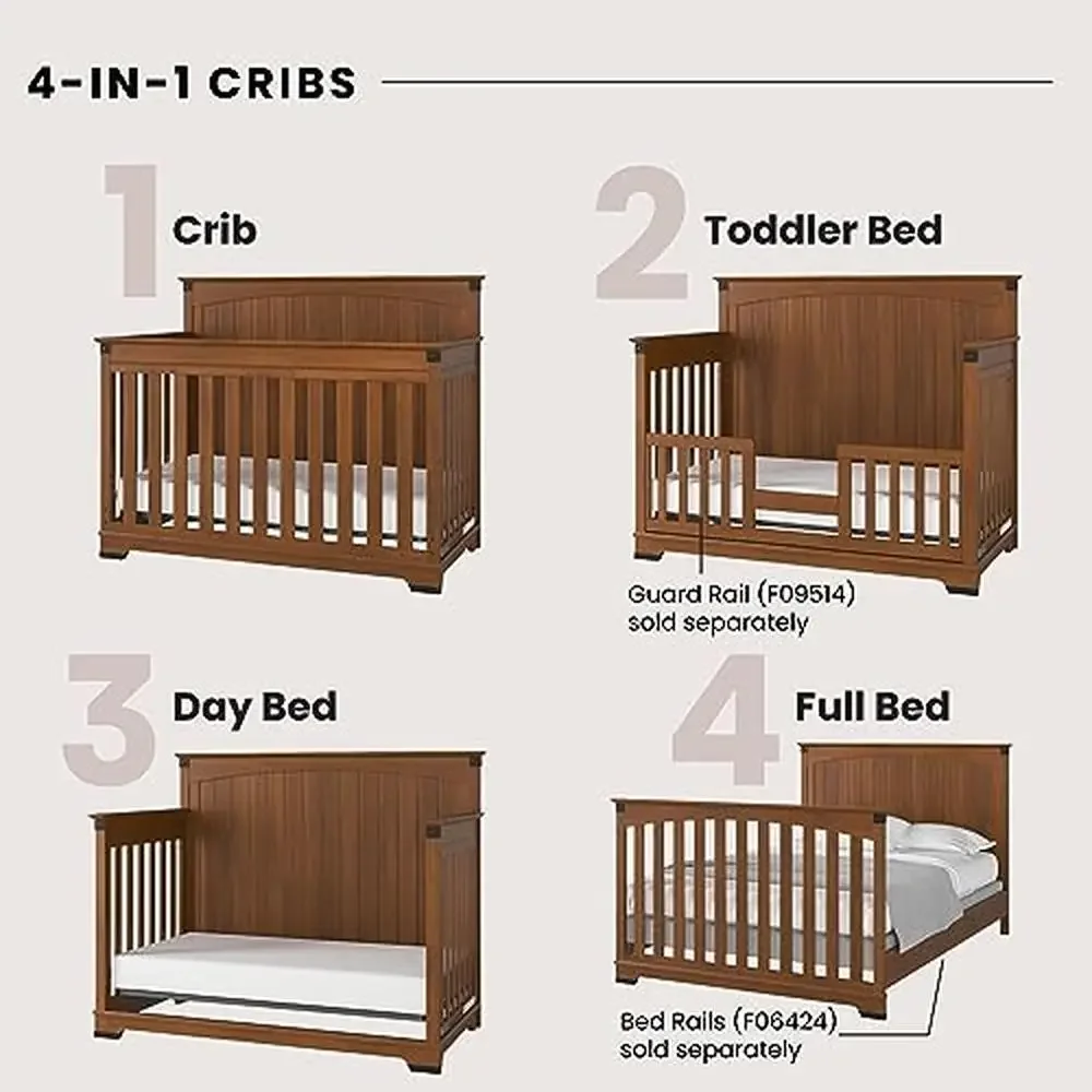 3-Piece Redmond Nursery Furniture Set 4-in-1 Convertible Crib Dresser Chest Strong Pine Wood MDF Coach Cherry Dapper Gray Safety 5