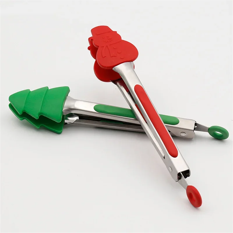 food tongs New Christmas Silicone Food Tong Gingerbread Man Snowman Xmas Tree Pattern Cooking Clip Steak Bread Clamp Kitchen BBQ Salad Tool