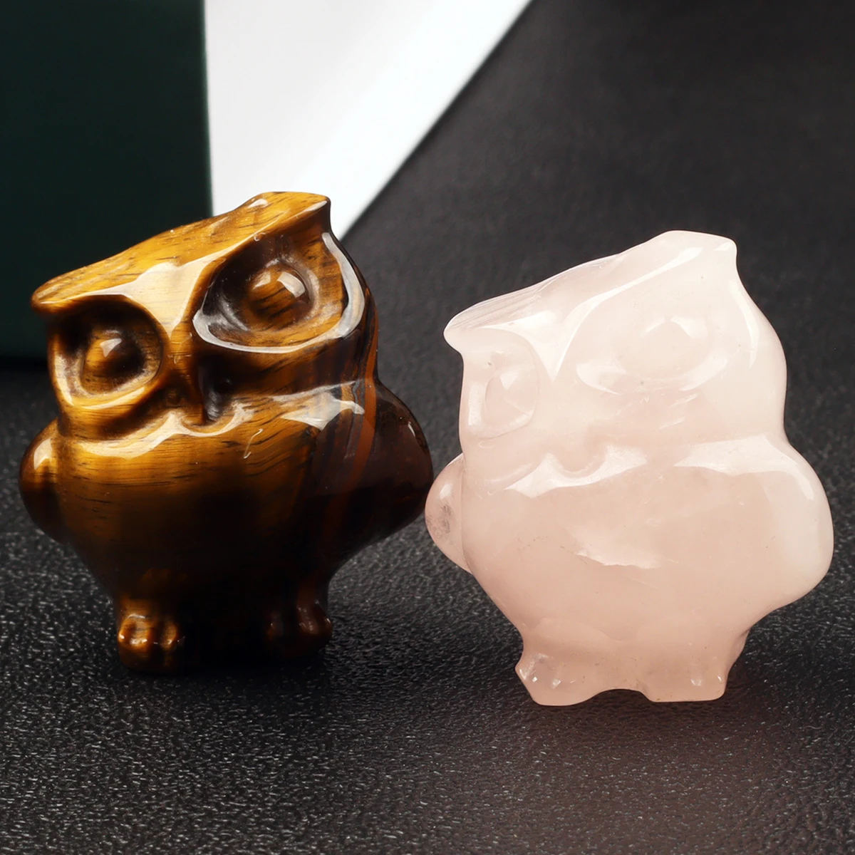 Hand-Carved Tiger Eye Owl Figurine - Natural Stone Jade Miniature, Crystal Art for Chakra and Home Decor, 1.5