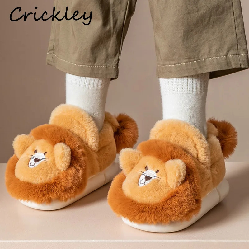 Cartoon Lion Children's Winter Shoes Cute 3D Animals Floor Slippers For Kids Flats Warm Plush Design Child Girls Boys Slippers 4