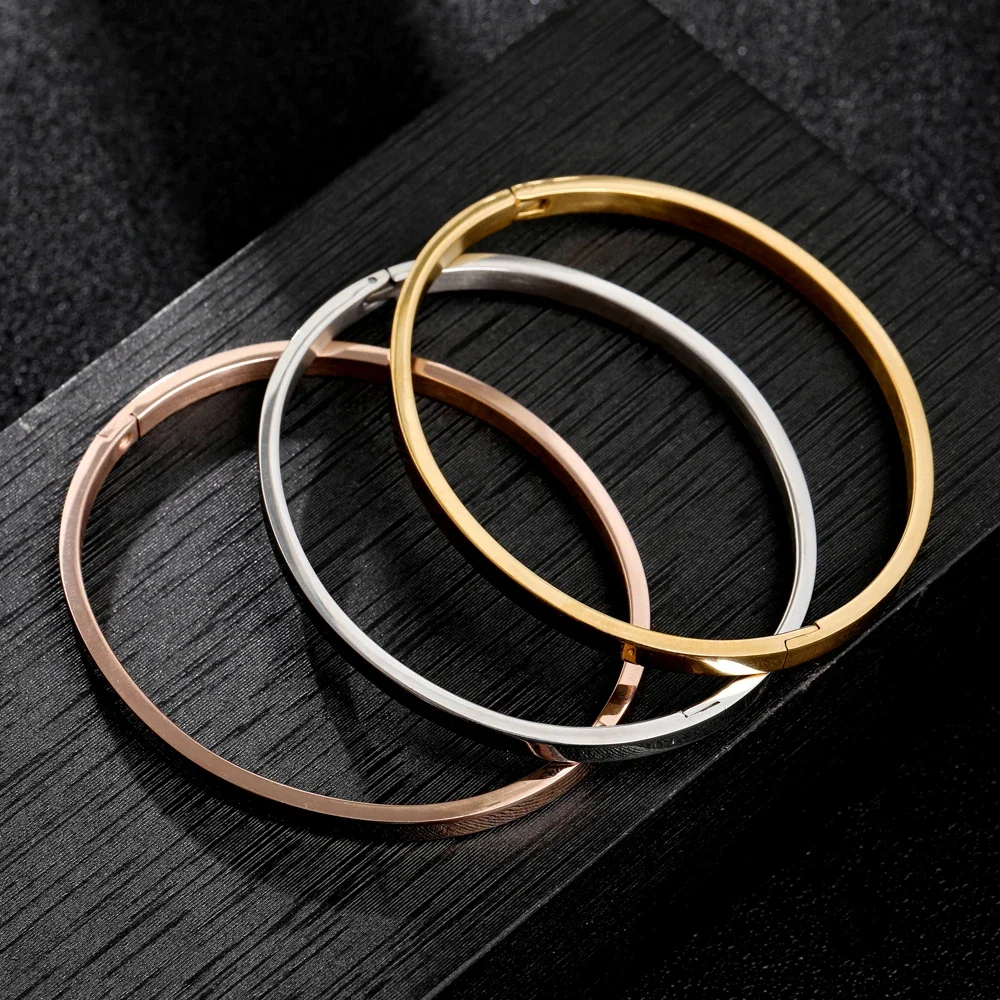 Stainless Steel Bracelet Simple Lovers Woman Men Stainless Steel Bracelets Charm Bangle Feminina Trendy Jewelry Couple Bracelet Gift