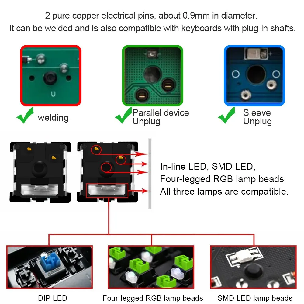 รูปสินค้า สวิตช์ RGB MX 3Pin สำหรับคีย์บอร์ดเกมมิ่ง สัมผัสเงียบ หลายสี