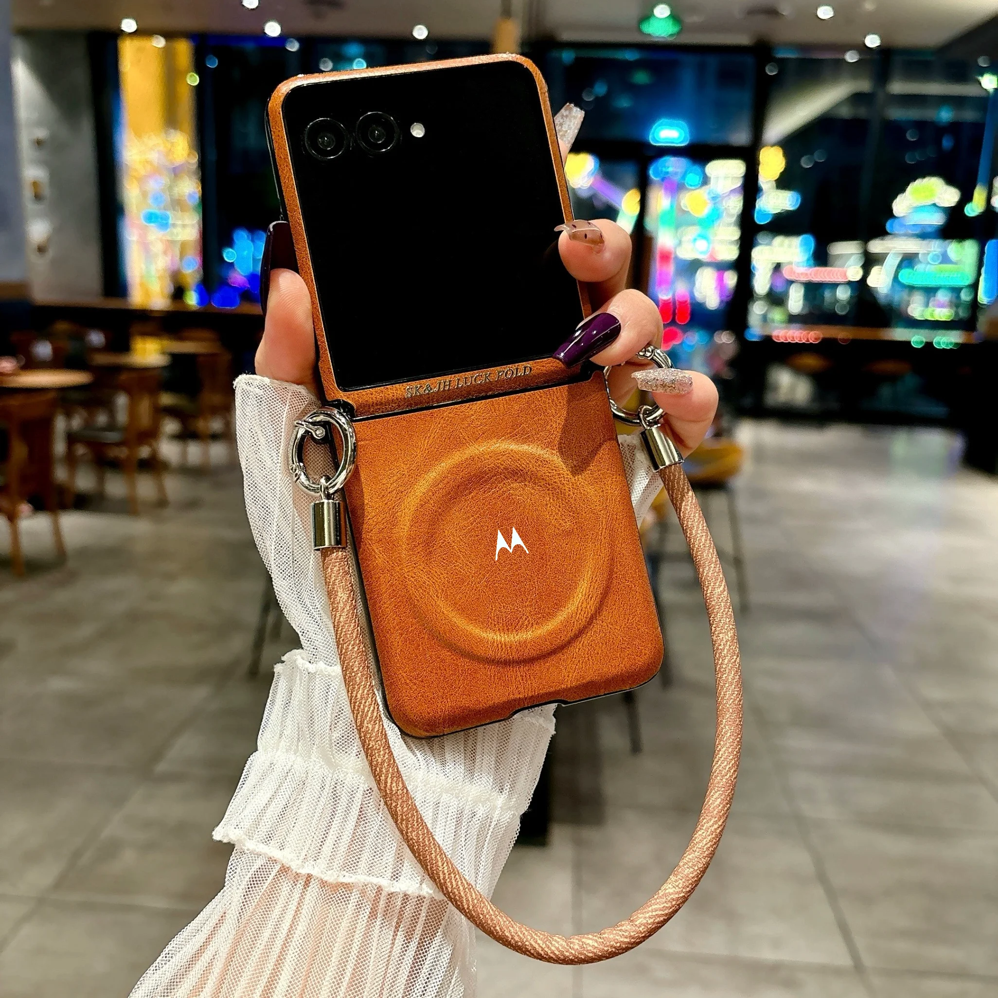 Retro Luxury Plain Leather Flip Phone Case with Lanyard - Original Cover