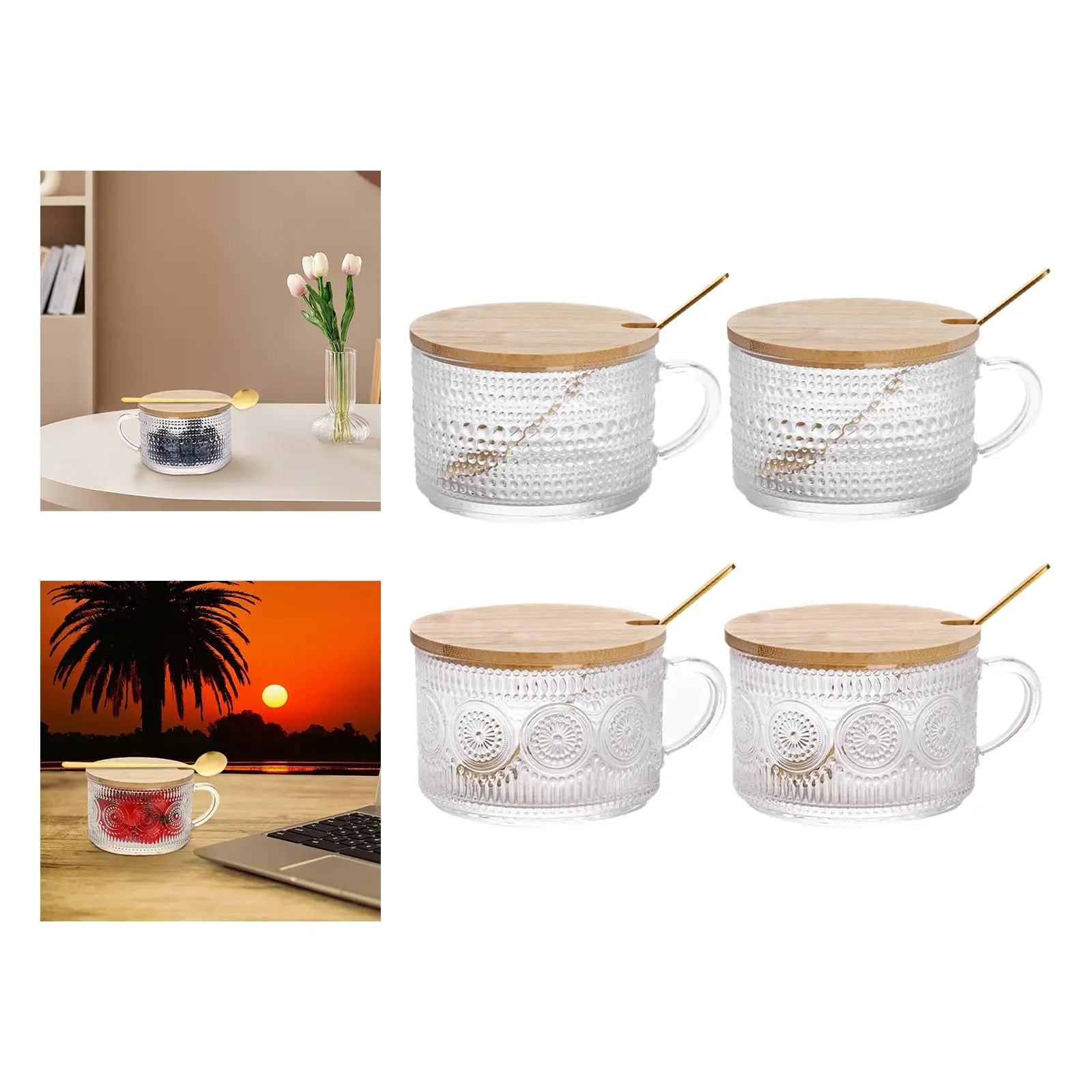 2Pcs Glass Cup 400-500ml Birthday Gift Portable Cute Drink Cup Tea Cup Milk Cup for Beverage Home Restaurant Coffee Shop Office