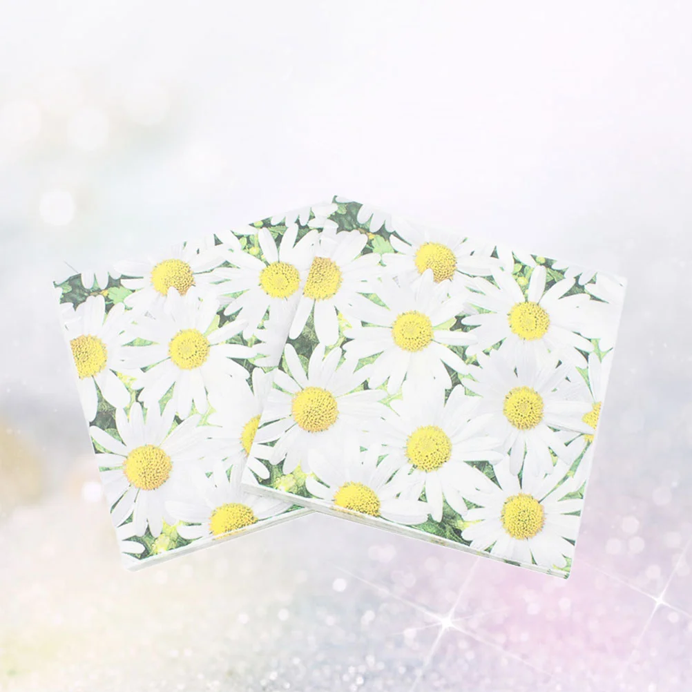 Daisy Printed Napkins Disposable Tissue Paper Serviettes Banquet Party Supplies Virgin Wood Pulp Material 20pcs