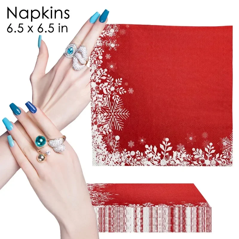 Christmas Red Snowflake Paper Napkins 33cm 2Ply 10/20pcs Christmas Decoration Supplies Ice Festival Party Printed Napkins paper napkins,tissue paper decoration