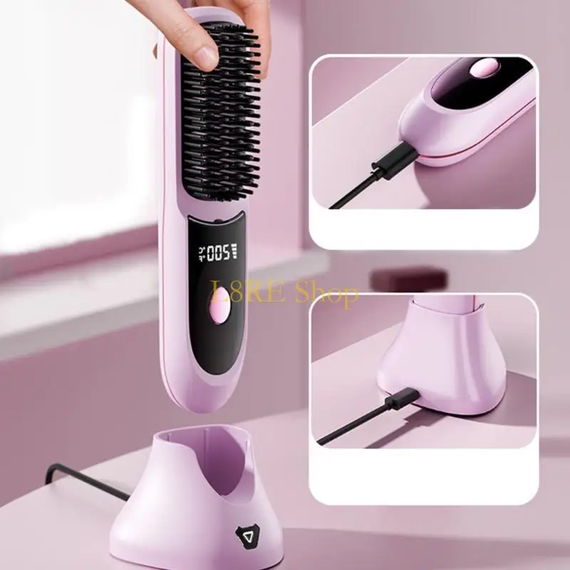 L8RE Hair Straightener Brush Wireless Hair Straighteners USB Rechargeable Portable Straightening Comb for Women Travel