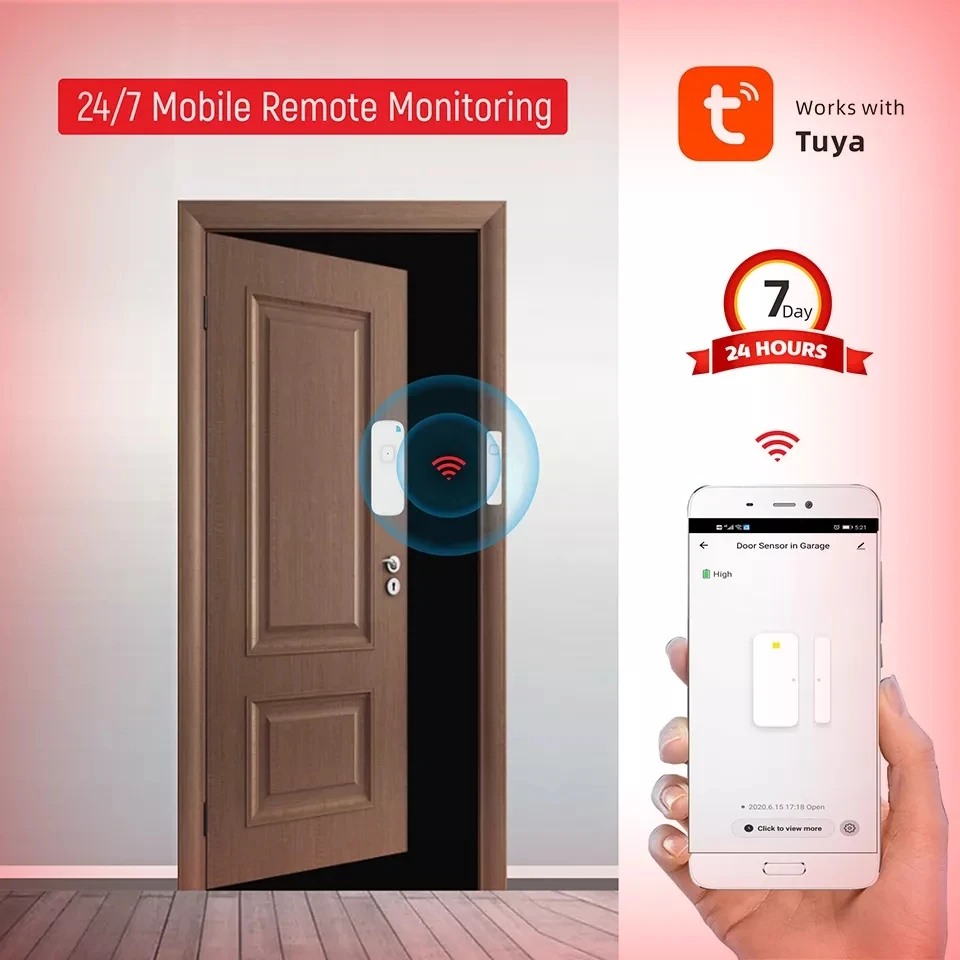 Tuya Door sensor with battery recharge port wireless Magnetic window detector Magnet switch open alarm smart life AlexaGoogle door window sensor